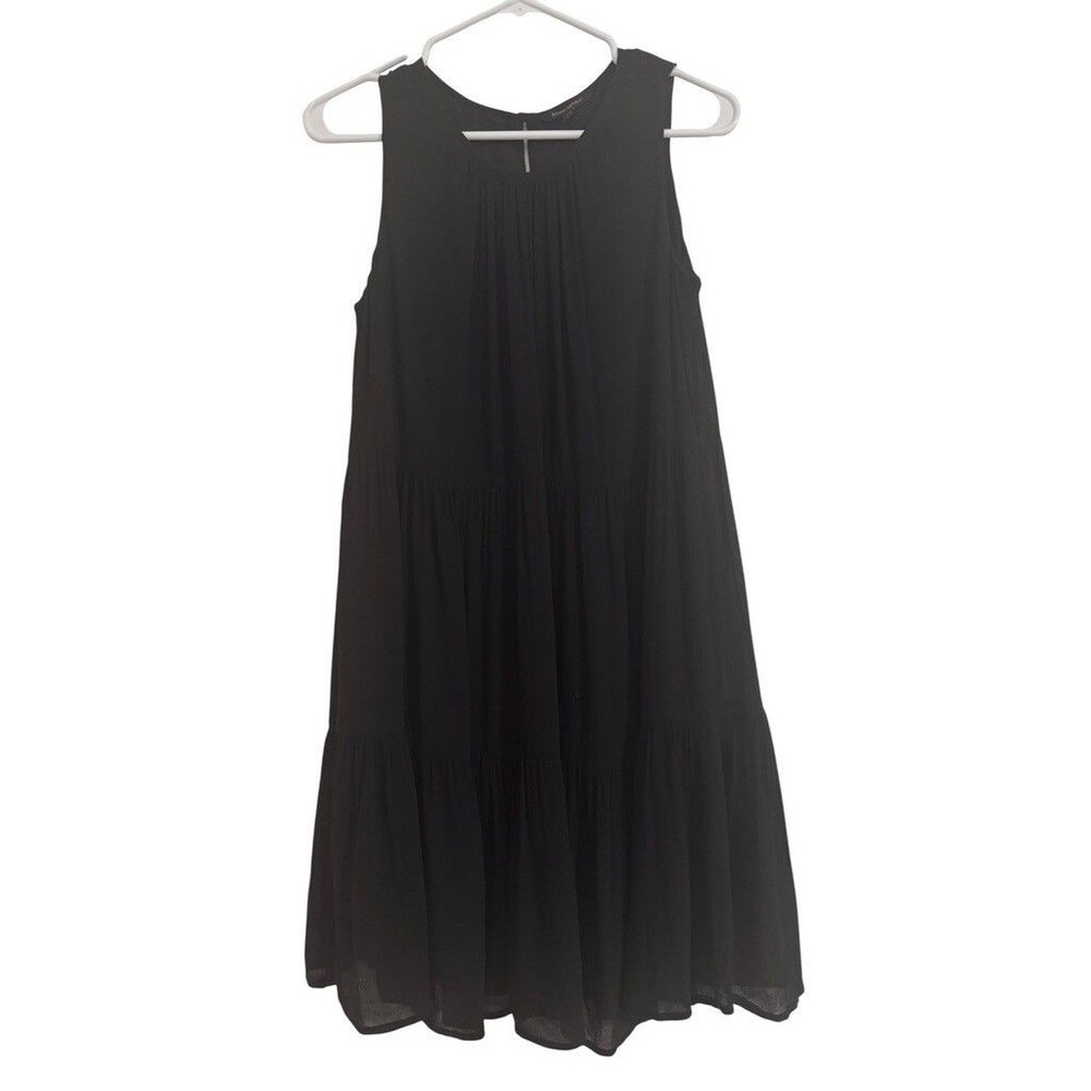 Banana Republic Dress Women Petite S Black Sheer Tiered Sleeveless Lined Midi
